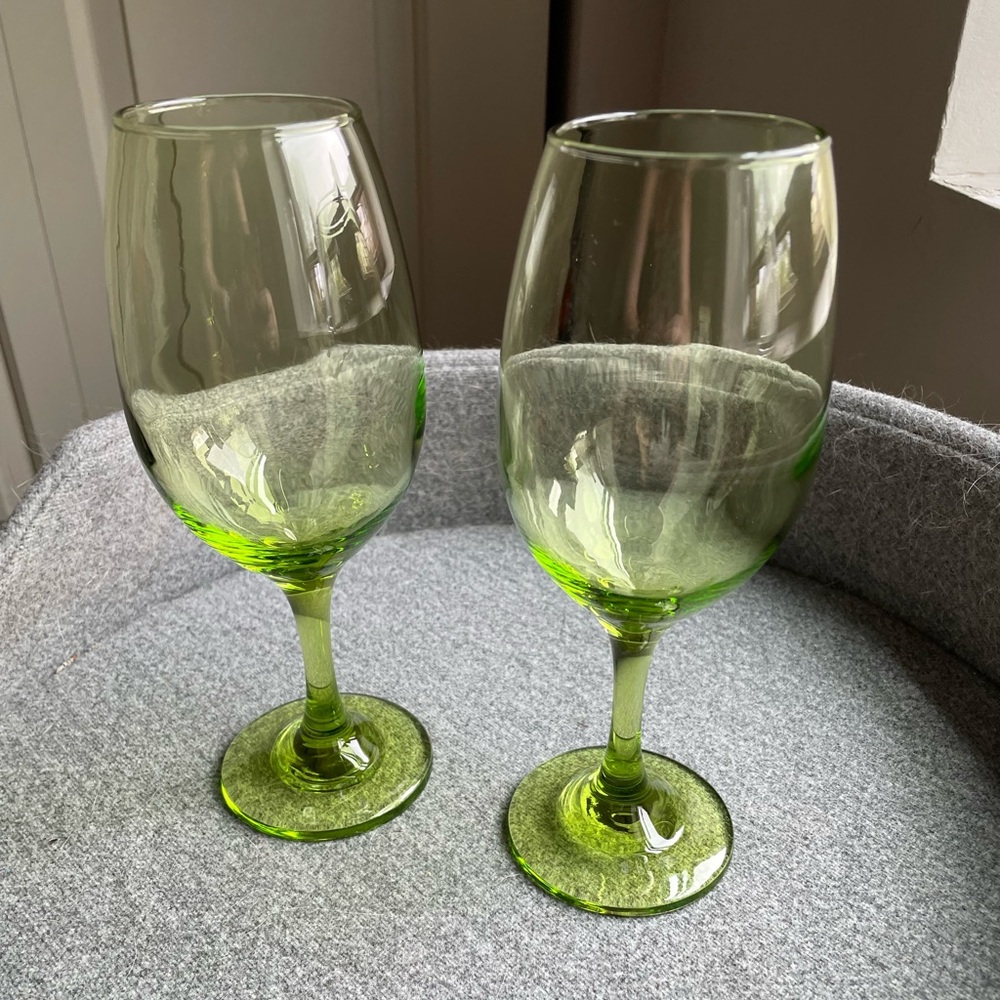 Set of Green Tinted Wine Glasses